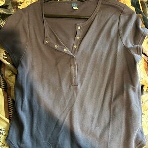Waffle Henley Snap-Button Short Sleeve Top - Blue
